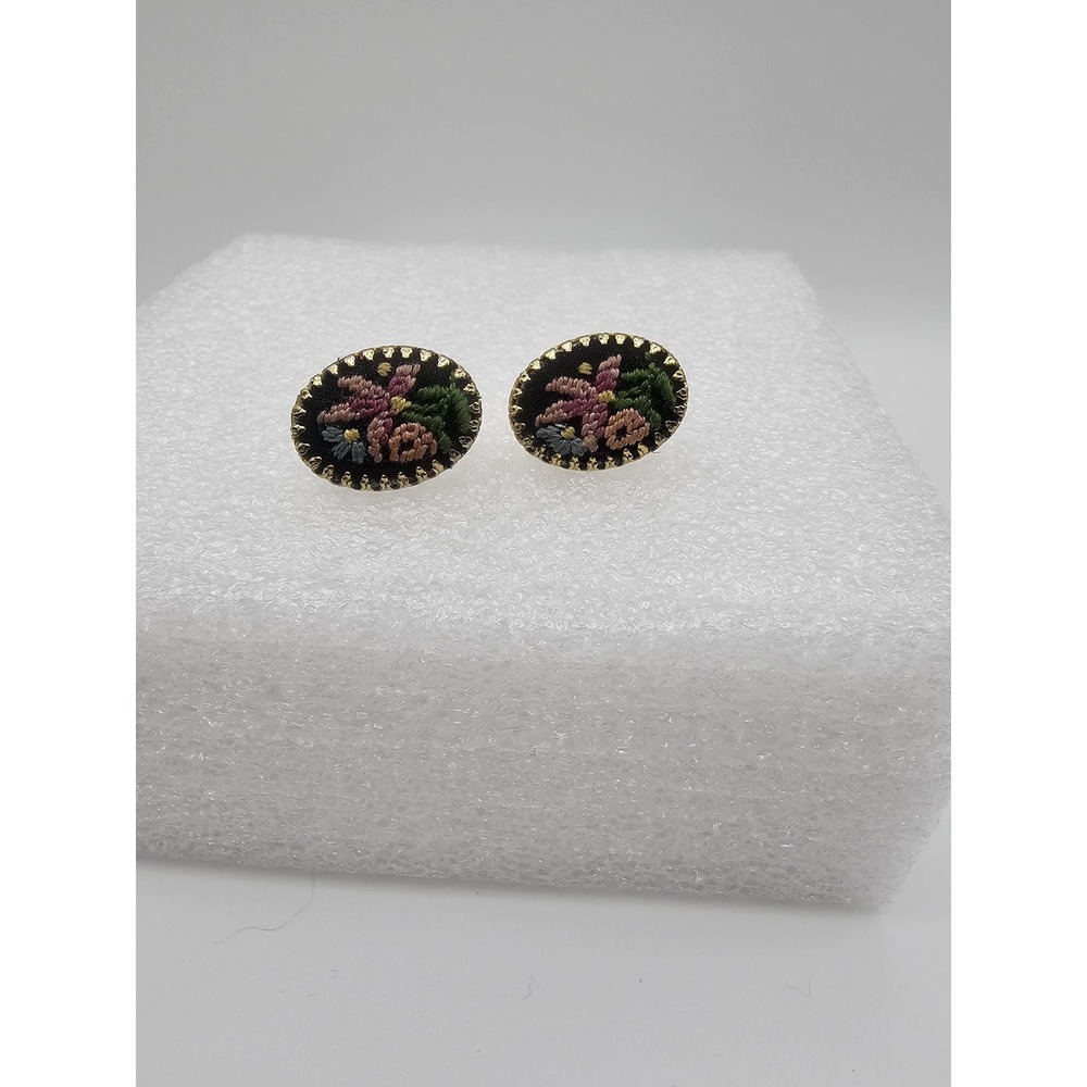 Vintage floral petit point clip-on costume earrings.